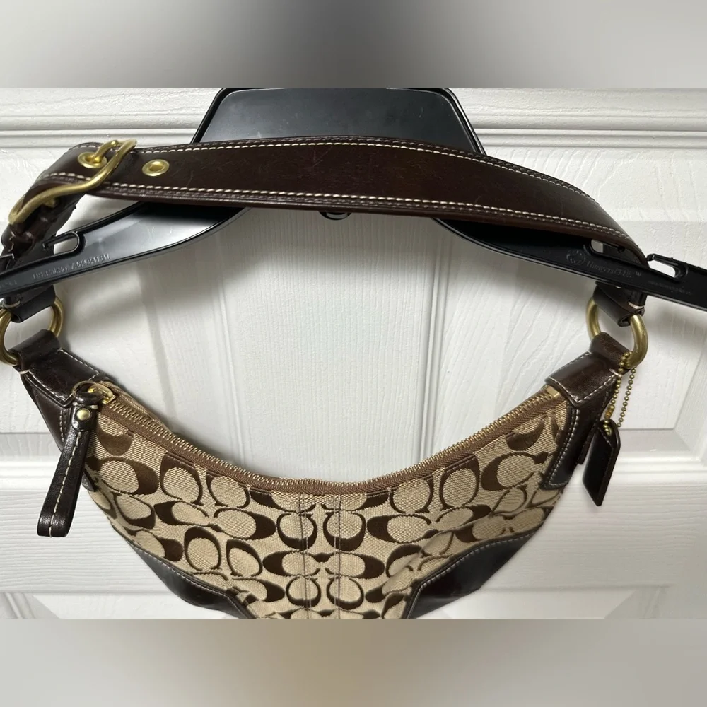 Coach Vintage Y2K Brown Signature Hobo Demi with Leather Corners H0768-11371